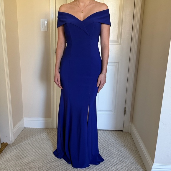Xscape Dresses & Skirts - Elegant Off-Shoulder Blue Evening Gown